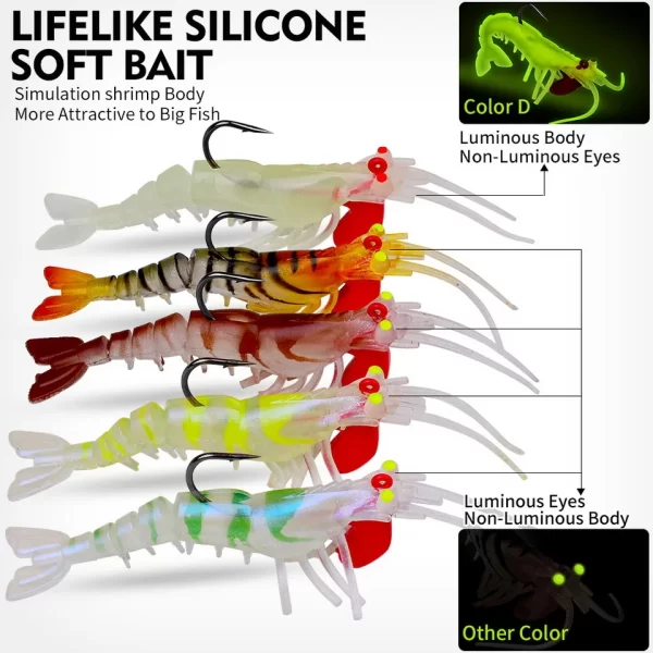 Mồi Tôm Silicone Phát Sáng – Mồi Giả Mềm Bionic Đầu Jig Kim Loại - Hình ảnh 18