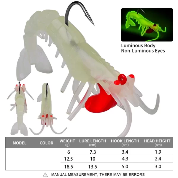 Mồi Tôm Silicone Phát Sáng – Mồi Giả Mềm Bionic Đầu Jig Kim Loại - Hình ảnh 11