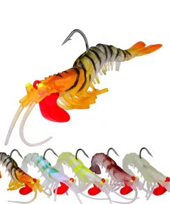 Mồi Tôm Silicone Phát Sáng – Mồi Giả Mềm Bionic Đầu Jig Kim Loại