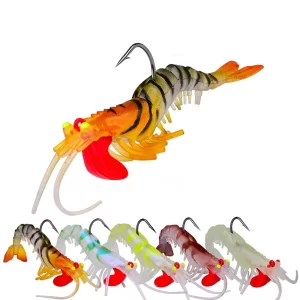 Mồi Tôm Silicone Phát Sáng – Mồi Giả Mềm Bionic Đầu Jig Kim Loại