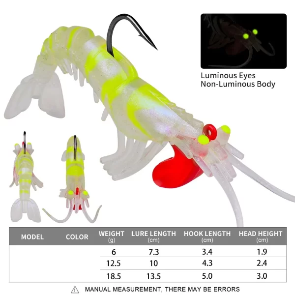 Mồi Tôm Silicone Phát Sáng – Mồi Giả Mềm Bionic Đầu Jig Kim Loại - Hình ảnh 7