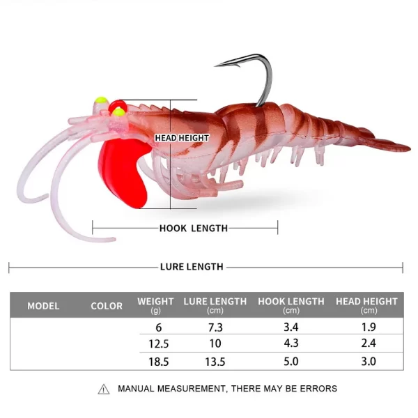 Mồi Tôm Silicone Phát Sáng – Mồi Giả Mềm Bionic Đầu Jig Kim Loại - Hình ảnh 13